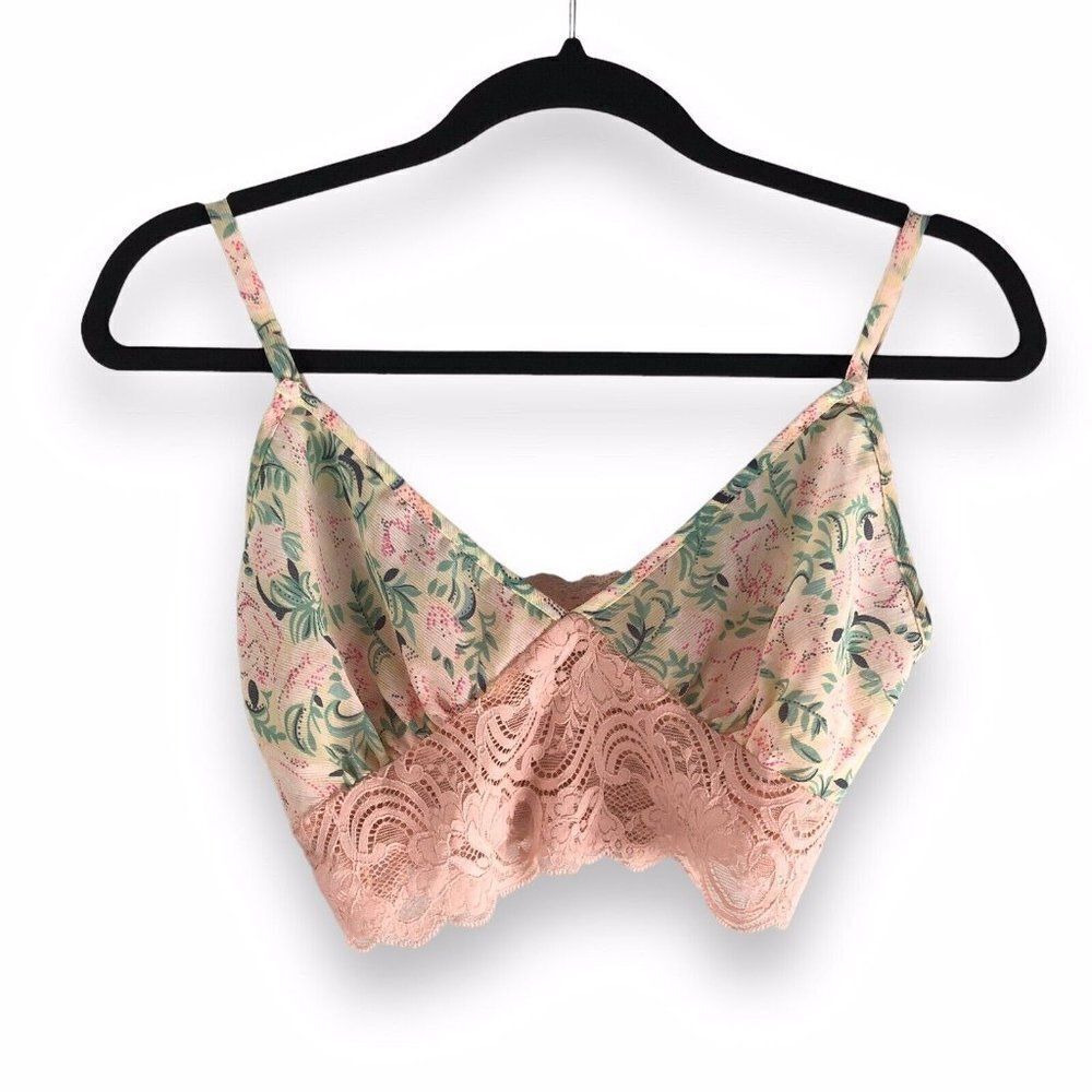 Victoria's Secret Size Small Gold Crown Label Bralette Unlined Floral Pink Lace